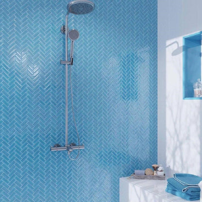 Cerulean Blue 11x13 Glossy Herringbone Glass Mosaic Tile (5 pack, 4.8125 sq ft/case)