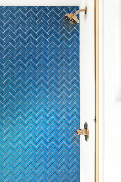 Cerulean Blue 11x13 Glossy Herringbone Glass Mosaic Tile (5 pack, 4.8125 sq ft/case)