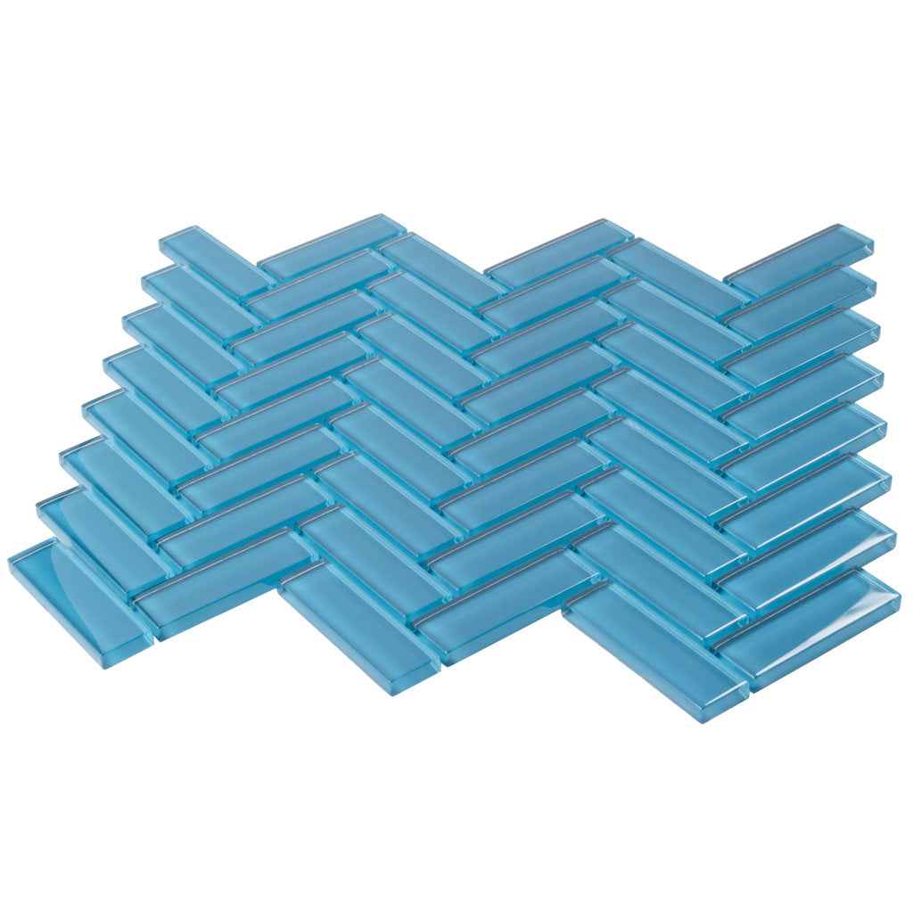 Cerulean Blue 11x13 Glossy Herringbone Glass Mosaic Tile (5 pack, 4.8125 sq ft/case)