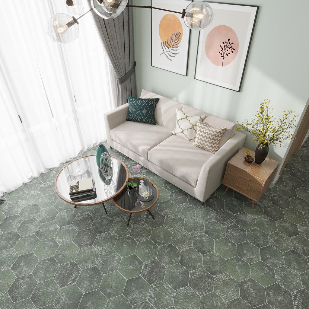 Olive Green 9x11 Textured Hexagon Porcelain Tile (16 pack, 8.07 sq ft/case)