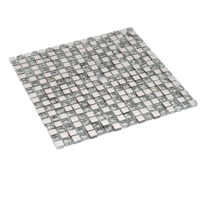 Silver Gray 12x12 Glossy Square Glass Mosaic Tile (5 pack, 4.75 sq ft/case) - Sample