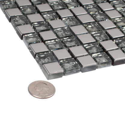 Silver Gray 12x12 Glossy Square Glass Mosaic Tile (5 pack, 4.75 sq ft/case)
