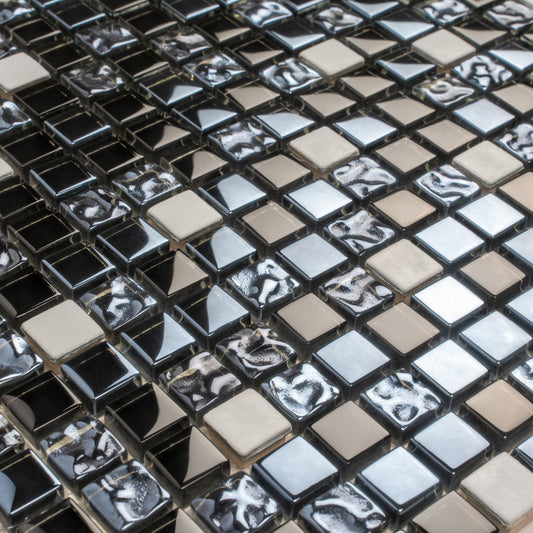 Blue 12x12 Glossy Textured Square Glass Metal Mosaic Tile (5 pack, 4.75 sq ft/case)