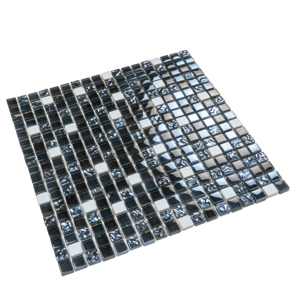 Blue 12x12 Glossy Textured Square Glass Metal Mosaic Tile (5 pack, 4.75 sq ft/case)