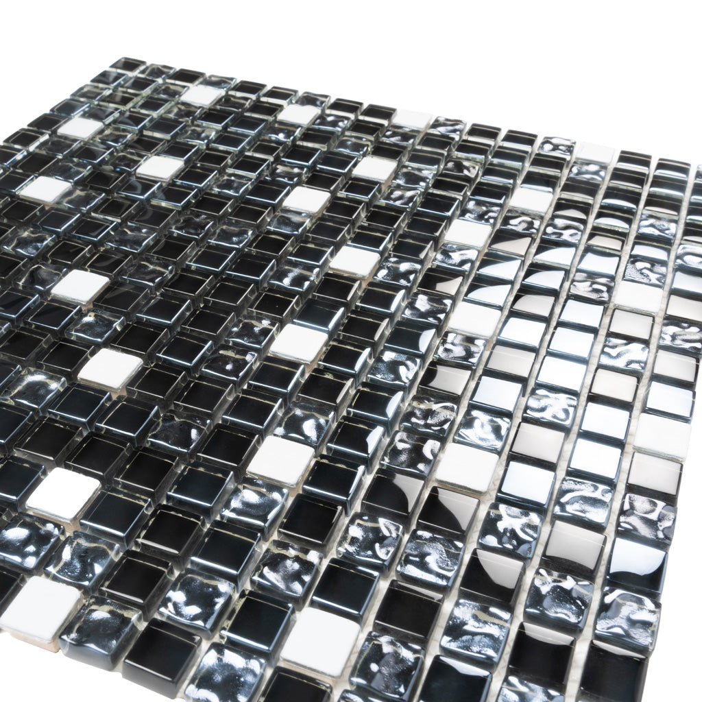 Blue 12x12 Glossy Textured Square Glass Metal Mosaic Tile (5 pack, 4.75 sq ft/case)