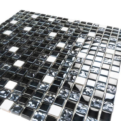 Blue 12x12 Glossy Textured Square Glass Metal Mosaic Tile (5 pack, 4.75 sq ft/case)