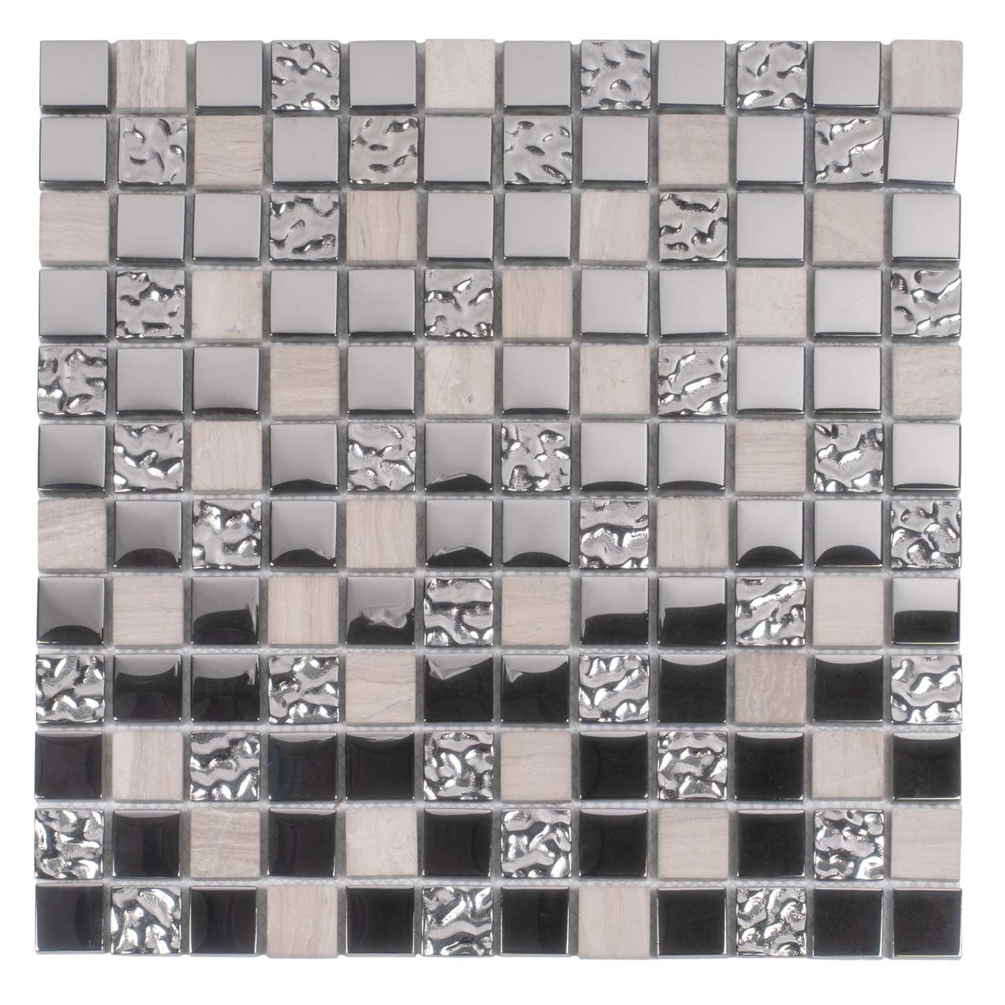 Light Gray 12x12 Polished Textured Square Glass Stone Mosaic Tile (5 pack, 4.75 sq ft/case)