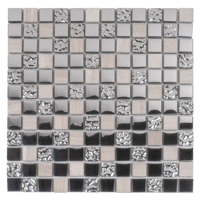Light Gray 12x12 Polished Textured Square Glass Stone Mosaic Tile (5 pack, 4.75 sq ft/case) - Sample