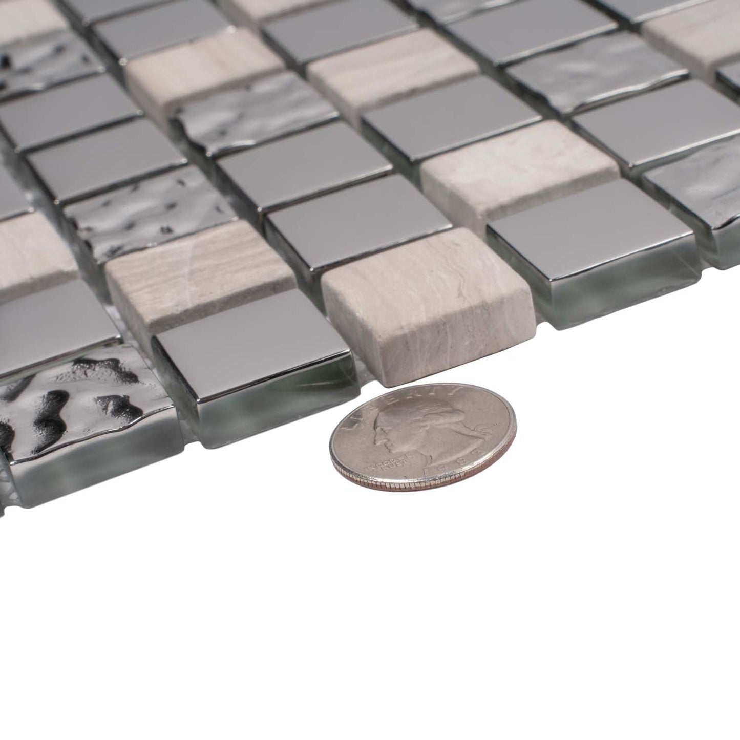 Light Gray 12x12 Polished Textured Square Glass Stone Mosaic Tile (5 pack, 4.75 sq ft/case) - Sample