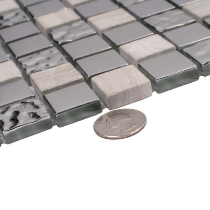 Light Gray 12x12 Polished Textured Square Glass Stone Mosaic Tile (5 pack, 4.75 sq ft/case) - Sample