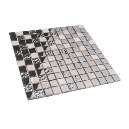 Light Gray 12x12 Polished Textured Square Glass Stone Mosaic Tile (5 pack, 4.75 sq ft/case) - Sample