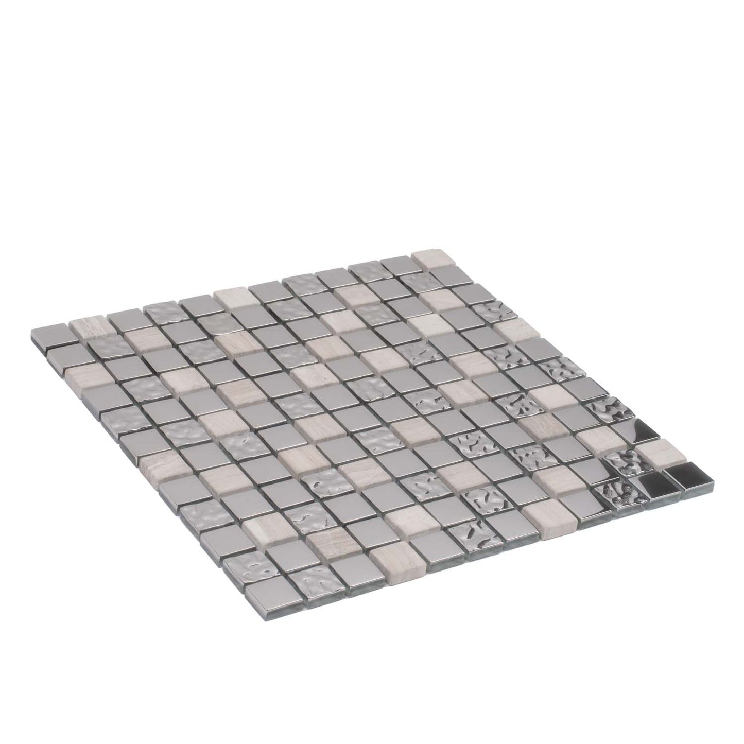 Light Gray 12x12 Polished Textured Square Glass Stone Mosaic Tile (5 pack, 4.75 sq ft/case) - Sample