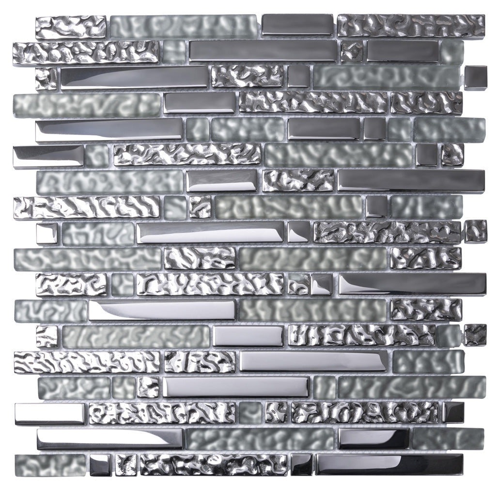 Silver 12x12 Glossy Matte Linear Glass Mosaic Tile (5 pack, 4.79 sq ft/case)