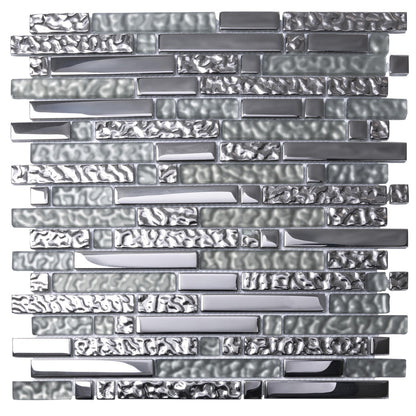 Silver 12x12 Glossy Matte Brick Glass Mosaic Tile (5 pack, 4.79 sq ft/case) - Sample