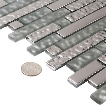 Silver 12x12 Glossy Matte Linear Glass Mosaic Tile (5 pack, 4.79 sq ft/case)