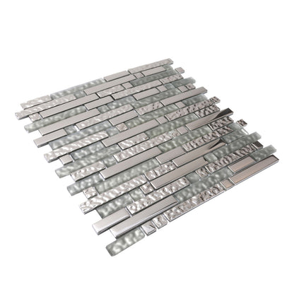 Silver 12x12 Glossy Matte Brick Glass Mosaic Tile (5 pack, 4.79 sq ft/case) - Sample