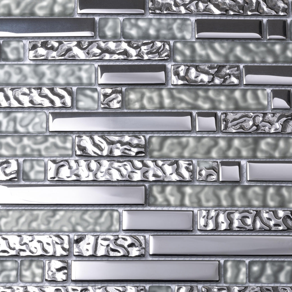 Silver 12x12 Glossy Matte Linear Glass Mosaic Tile (5 pack, 4.79 sq ft/case)