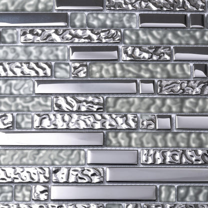 Silver 12x12 Glossy Matte Brick Glass Mosaic Tile (5 pack, 4.79 sq ft/case) - Sample