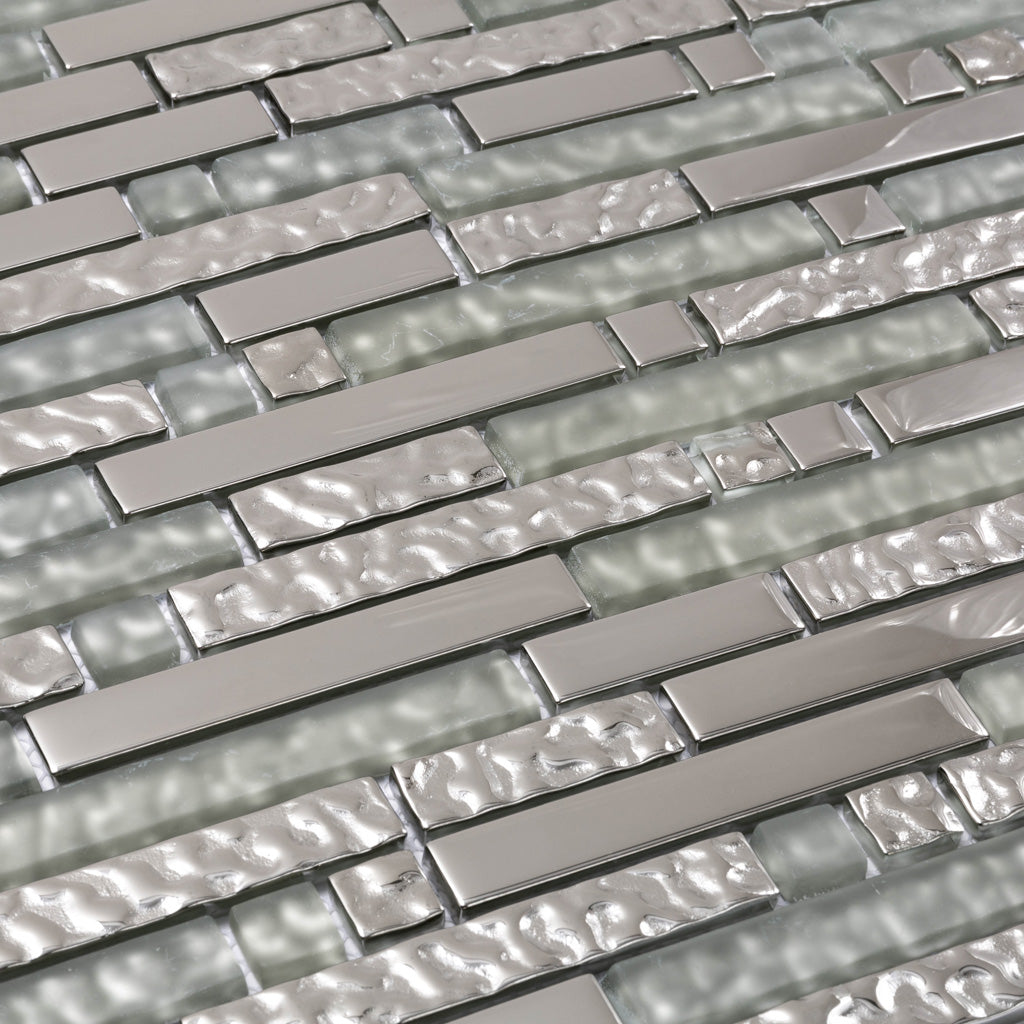 Silver 12x12 Glossy Matte Brick Glass Mosaic Tile (5 pack, 4.79 sq ft/case) - Sample