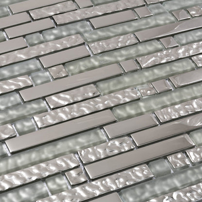 Silver 12x12 Glossy Matte Brick Glass Mosaic Tile (5 pack, 4.79 sq ft/case) - Sample