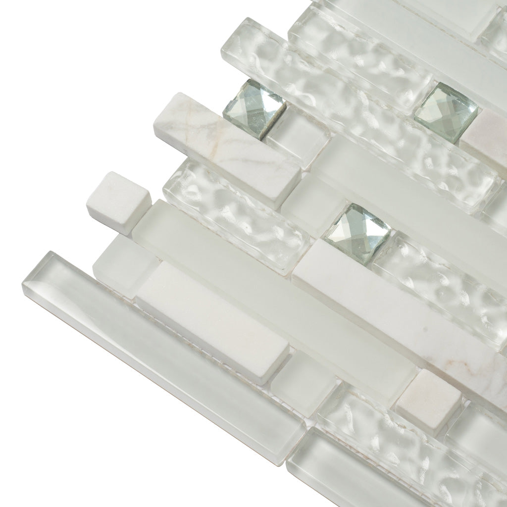 White 12x12 Glossy Matte Brick Glass Mosaic Tile (5 pack, 4.83 sq ft/case)