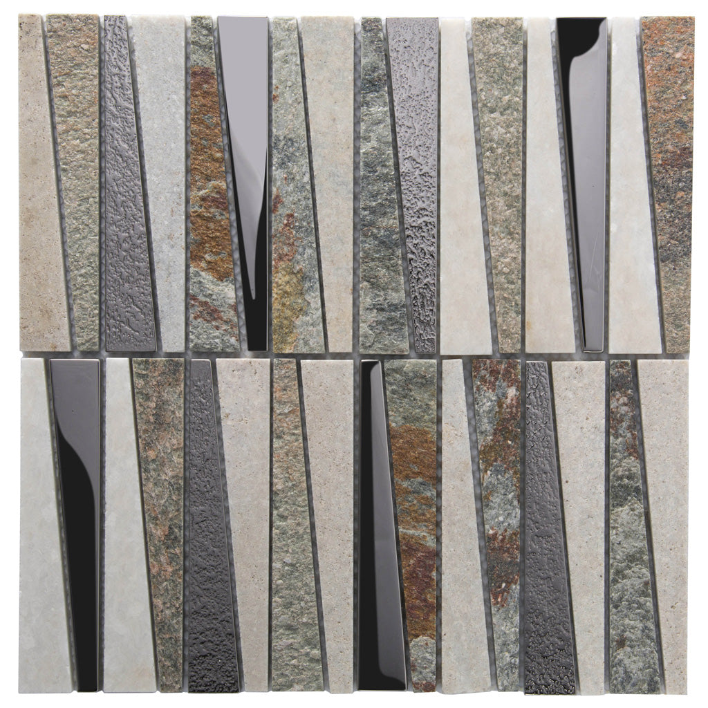 White Brown 12x12 Polished Textured Trapezium Glass Stone Mosaic Tile (5 pack, 4.83 sq ft/case) - Sample