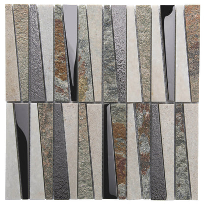 White Brown 12x12 Polished Textured Trapezium Glass Stone Mosaic Tile (5 pack, 4.83 sq ft/case) - Sample