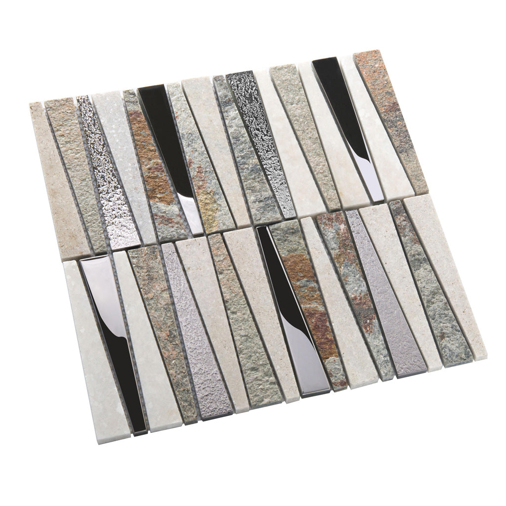 White Brown 12x12 Polished Textured Trapezium Glass Stone Mosaic Tile (5 pack, 4.83 sq ft/case)