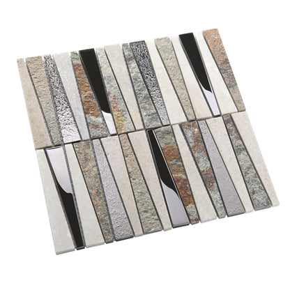White Brown 12x12 Polished Textured Trapezium Glass Stone Mosaic Tile (5 pack, 4.83 sq ft/case)