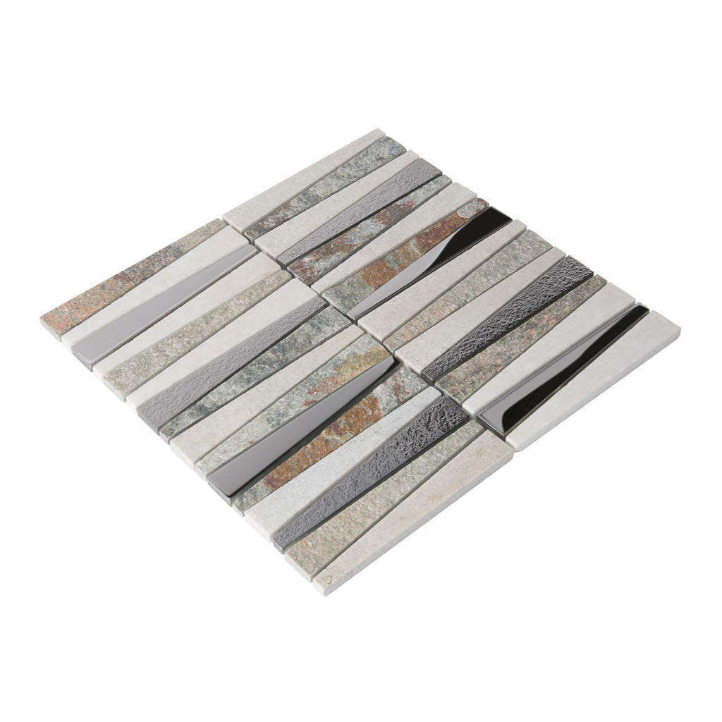 White Brown 12x12 Polished Textured Trapezium Glass Stone Mosaic Tile (5 pack, 4.83 sq ft/case) - Sample