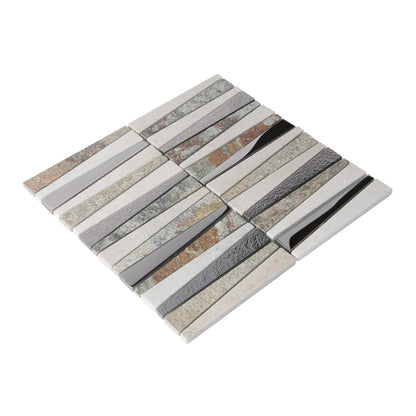 White Brown 12x12 Polished Textured Trapezium Glass Stone Mosaic Tile (5 pack, 4.83 sq ft/case)