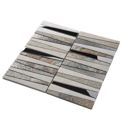 White Brown 12x12 Polished Textured Trapezium Glass Stone Mosaic Tile (5 pack, 4.83 sq ft/case) - Sample