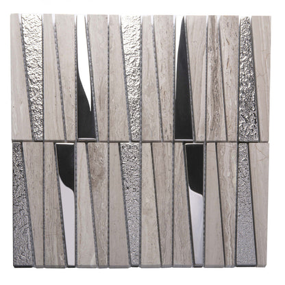 Gray 12x12 Polished Textured Trapezium Glass Stone Mosaic Tile (5 pack, 4.83 sq ft/case) - Sample