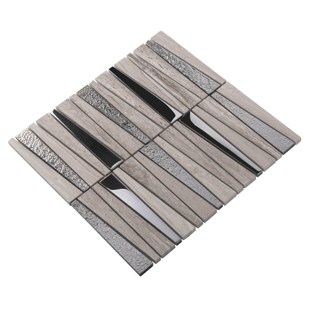 Gray 12x12 Polished Textured Trapezium Glass Stone Mosaic Tile (5 pack, 4.83 sq ft/case)