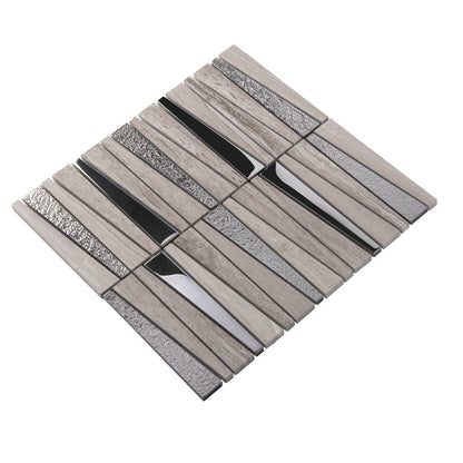 Gray 12x12 Polished Textured Trapezium Glass Stone Mosaic Tile (5 pack, 4.83 sq ft/case)
