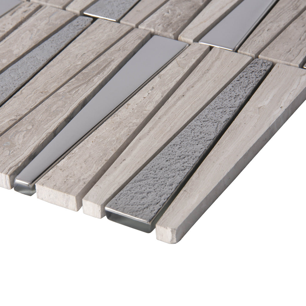 Gray 12x12 Polished Textured Trapezium Glass Stone Mosaic Tile (5 pack, 4.83 sq ft/case)