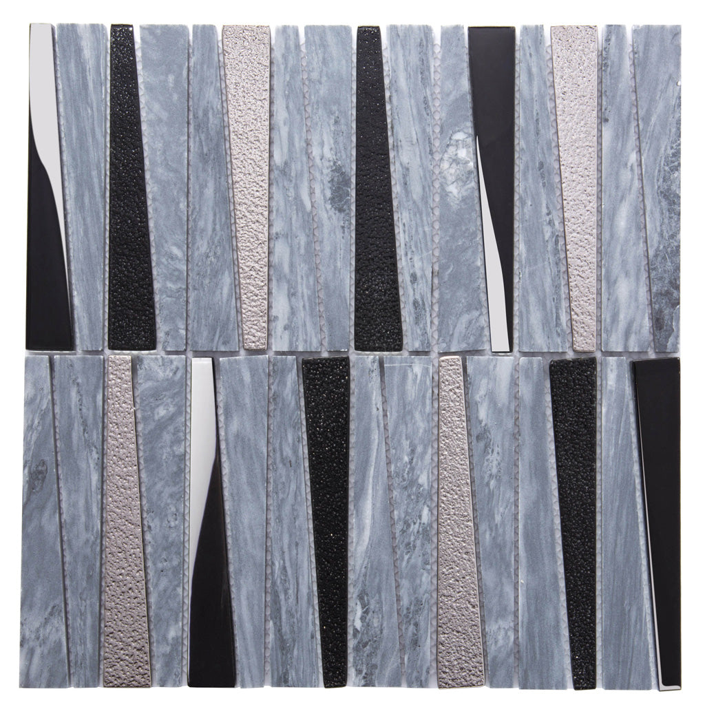 Blue Gray 12x12 Polished Textured Trapezium Glass Stone Mosaic Tile (5 pack, 4.83 sq ft/case)