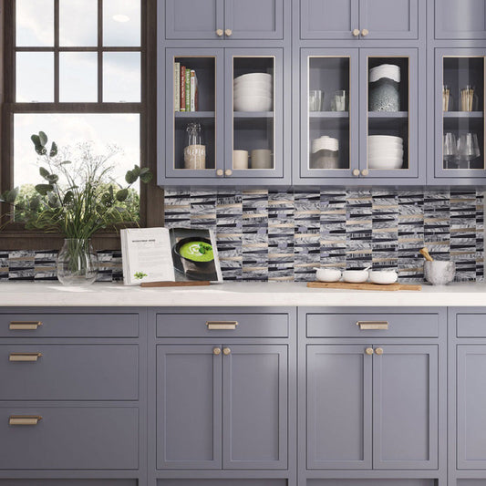 Blue Gray 12x12 Polished Textured Trapezium Glass Stone Mosaic Tile (5 pack, 4.83 sq ft/case)