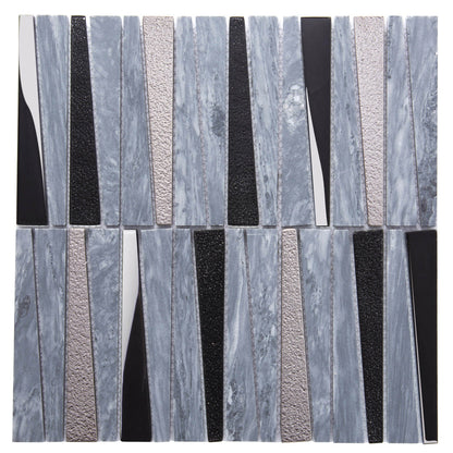 Blue Gray 12x12 Polished Textured Trapezium Glass Stone Mosaic Tile (5 pack, 4.83 sq ft/case) - Sample