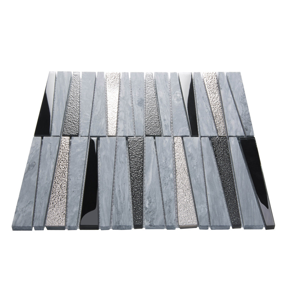 Blue Gray 12x12 Polished Textured Trapezium Glass Stone Mosaic Tile (5 pack, 4.83 sq ft/case)