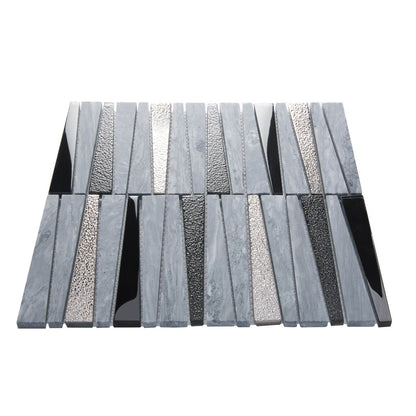 Blue Gray 12x12 Polished Textured Trapezium Glass Stone Mosaic Tile (5 pack, 4.83 sq ft/case) - Sample