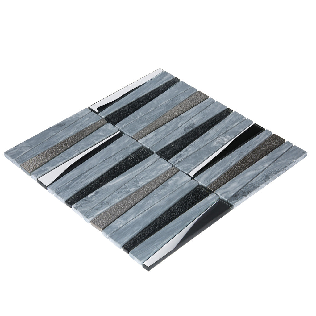 Blue Gray 12x12 Polished Textured Trapezium Glass Stone Mosaic Tile (5 pack, 4.83 sq ft/case) - Sample