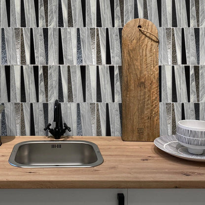 Blue Gray 12x12 Polished Textured Trapezium Glass Stone Mosaic Tile (5 pack, 4.83 sq ft/case)