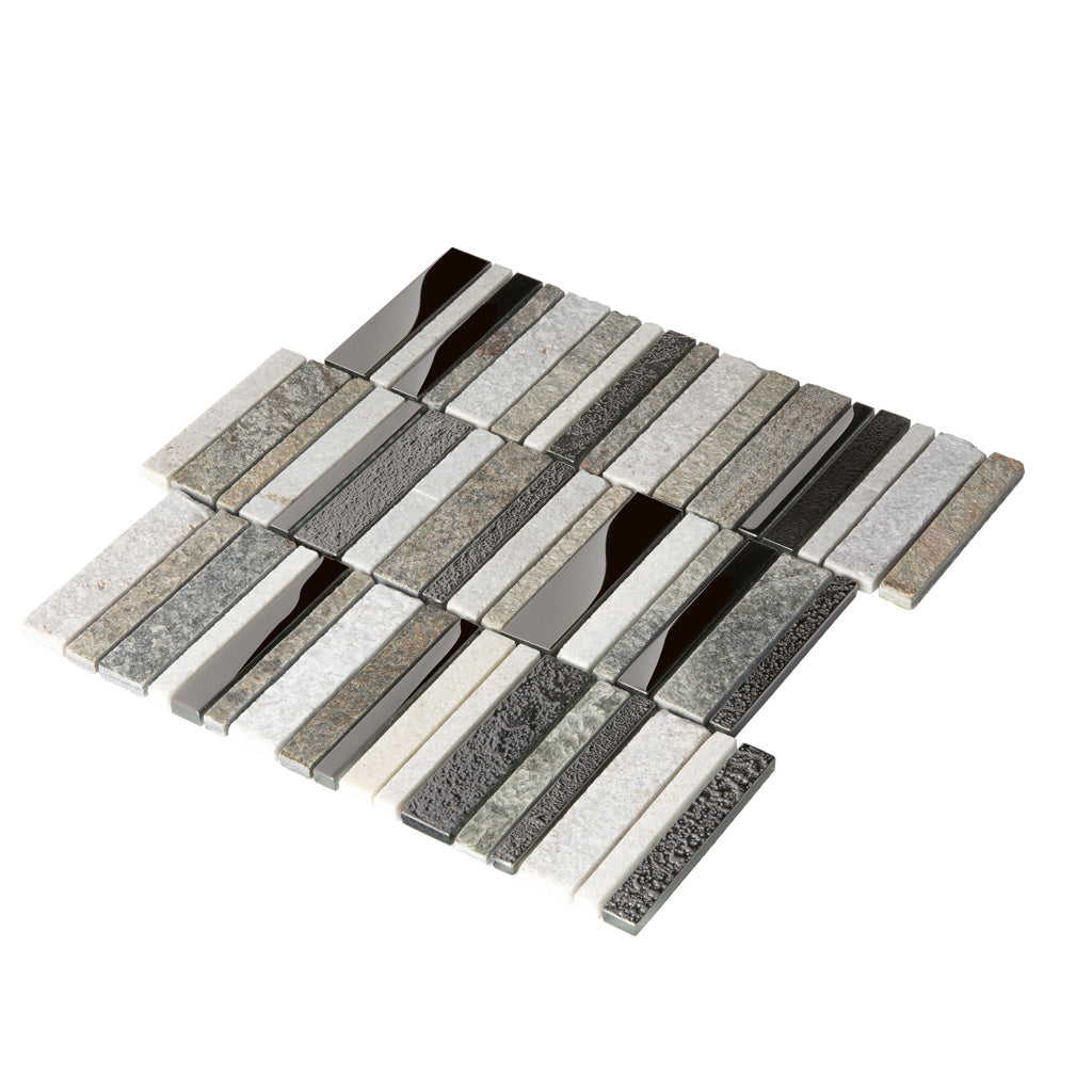 Brown Gray 12x12 Polished Textured Glass Stone Mosaic Tile (5 pack, 4.83 sq ft/case)