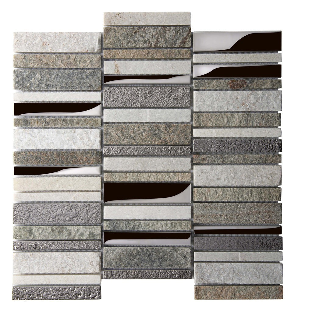Brown Gray 12x12 Polished Textured Glass Stone Mosaic Tile (5 pack, 4.83 sq ft/case)