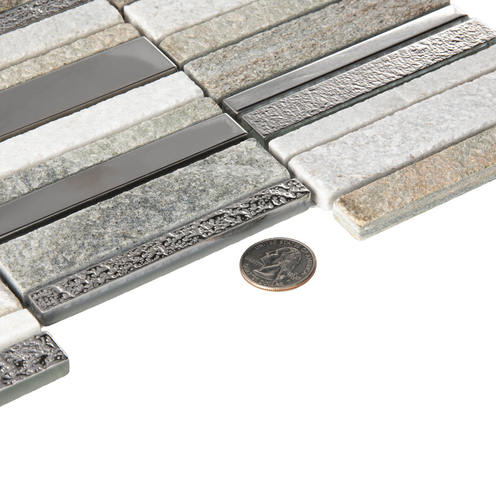 Brown Gray 12x12 Polished Textured Glass Stone Mosaic Tile (5 pack, 4.83 sq ft/case)