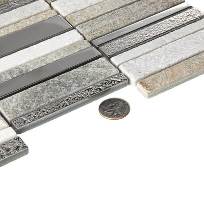 Brown Gray 12x12 Polished Textured Glass Stone Mosaic Tile (5 pack, 4.83 sq ft/case)