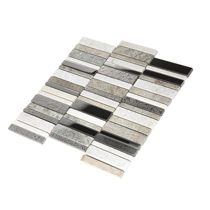 Brown Gray 12x12 Polished Textured Glass Stone Mosaic Tile (5 pack, 4.83 sq ft/case)