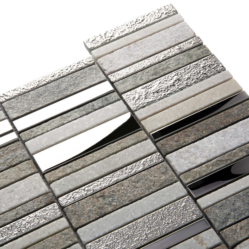 Brown Gray 12x12 Polished Textured Glass Stone Mosaic Tile (5 pack, 4.83 sq ft/case)