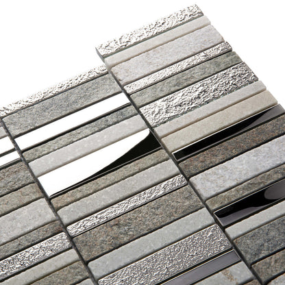 Brown Gray 12x12 Polished Textured Glass Stone Mosaic Tile (5 pack, 4.83 sq ft/case)